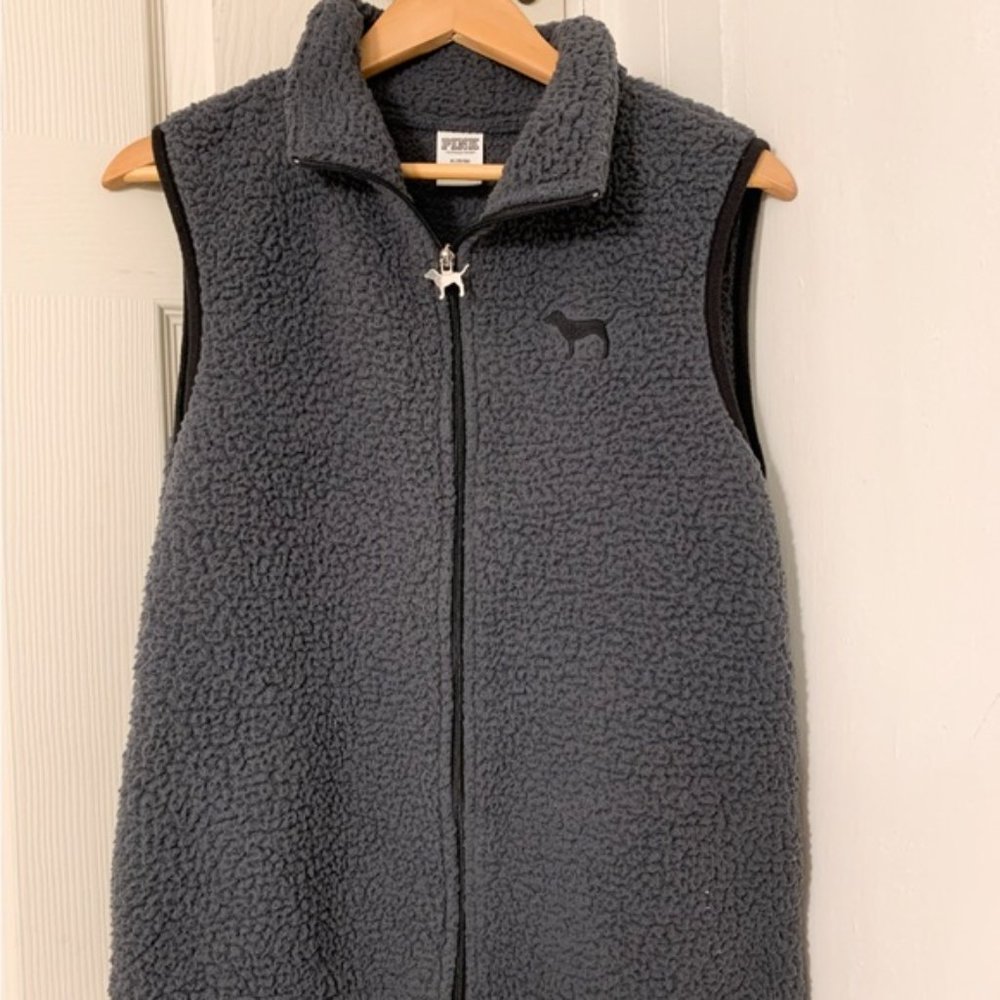 VS PINK Gray Sherpa Vest